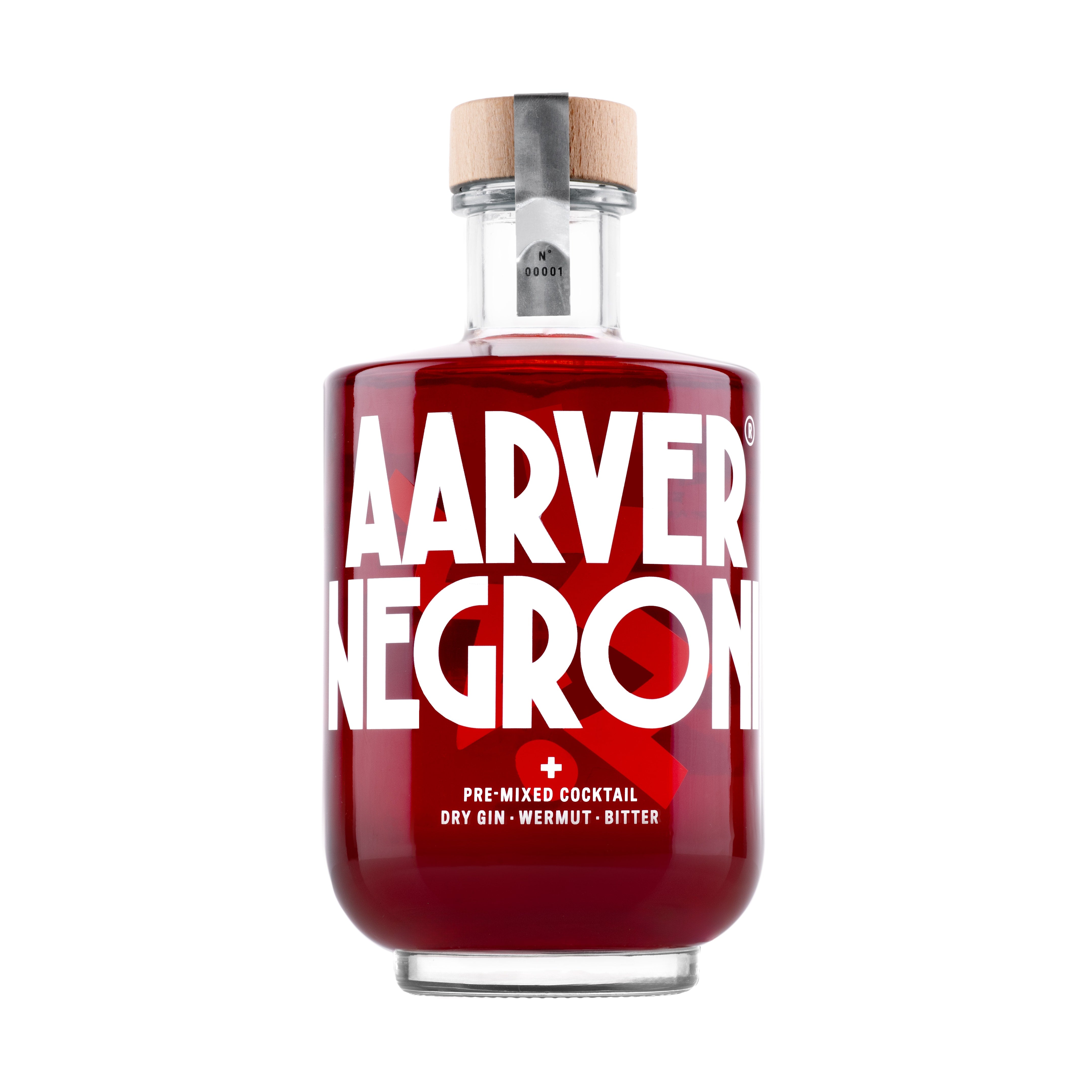 Aarver Negroni – alpiner Cocktail mit Swiss Pine Dry Gin, Schweizer Vermouth und Bitter in eleganter Flasche mit Holzverschluss