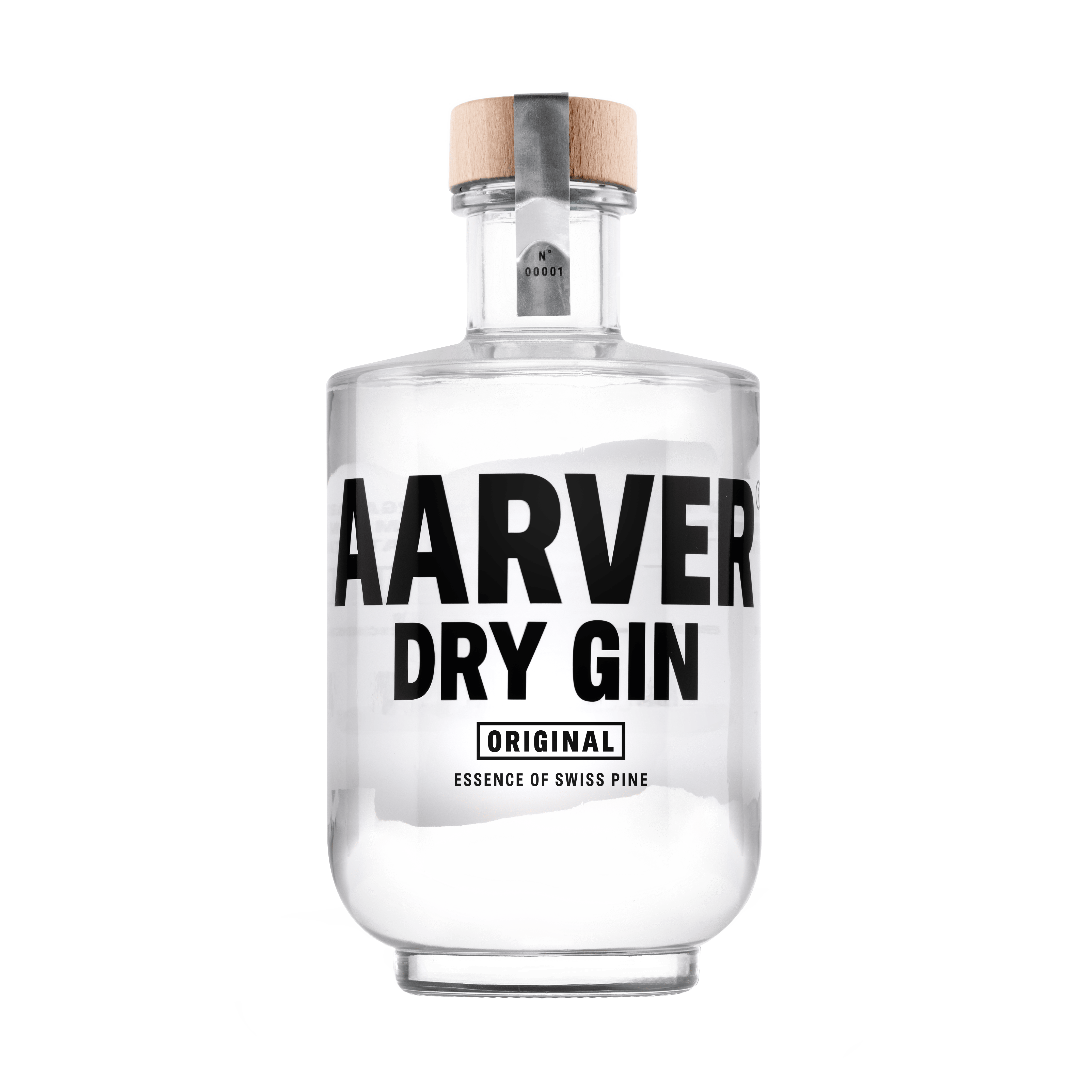 Aarver Dry Gin „Original“ – Schweizer Premium-Gin in stilvoller Glasflasche mit Naturholzdeckel